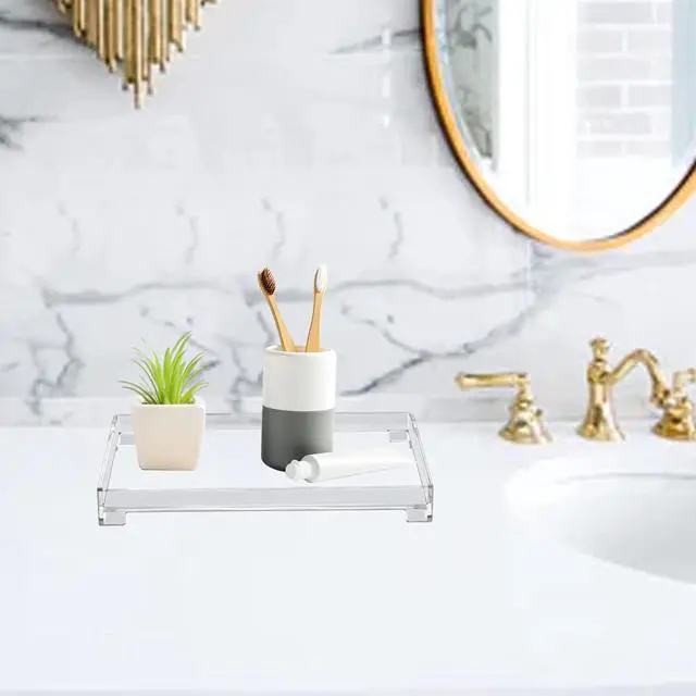 Alt view image 6 of 7 - Vanity Bathroom Tray Acrylic Clear Rectangle Decorative Organizer, Medium