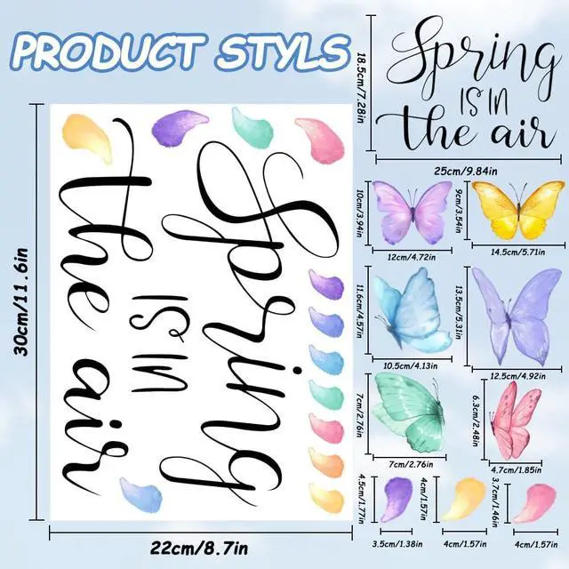 Alt view image 3 of 7 - JOICEE 6 Sheets Spring Window Clings Butterfly Window Stickers Decals