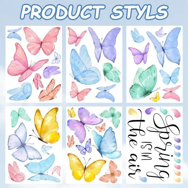 Alt view image 2 of 7 - JOICEE 6 Sheets Spring Window Clings Butterfly Window Stickers Decals