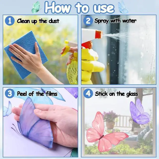 Alt view image 4 of 7 - JOICEE 6 Sheets Spring Window Clings Butterfly Window Stickers Decals