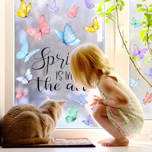 Alt view image 6 of 7 - JOICEE 6 Sheets Spring Window Clings Butterfly Window Stickers Decals
