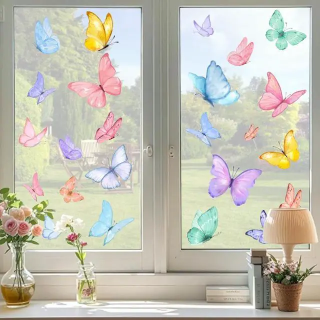 Alt view image 7 of 7 - JOICEE 6 Sheets Spring Window Clings Butterfly Window Stickers Decals