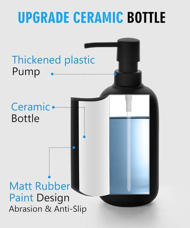 Alt view image 2 of 7 - Black Ceramic Soap Dispenser for Bathroom and Kitchen, 1pack