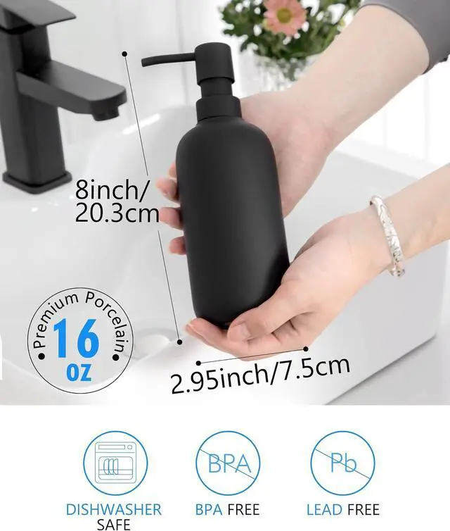 Alt view image 3 of 7 - Black Ceramic Soap Dispenser for Bathroom and Kitchen, 1pack