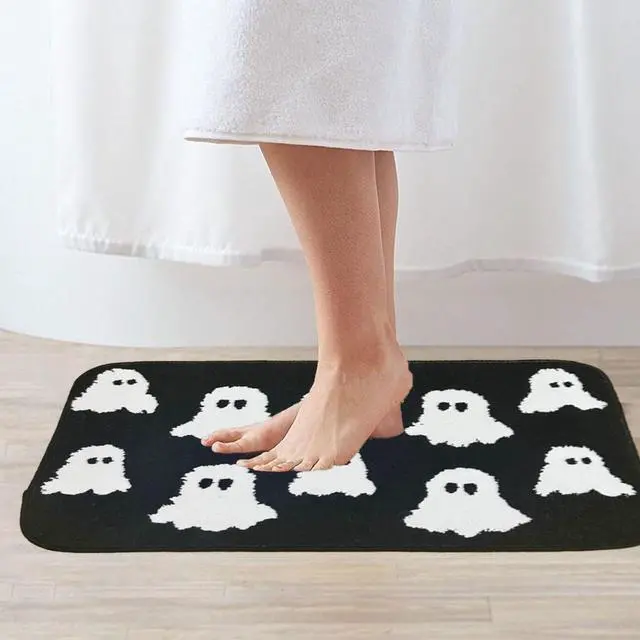 Alt view image 6 of 6 - BOVVSKY Ghost Bath Mat Soft Halloween Bathroom Rug Non Slip, Cute Spooky Ghost Halloween Bathroom Rug Decoration for Home Bedroom Shower Floor (Black)