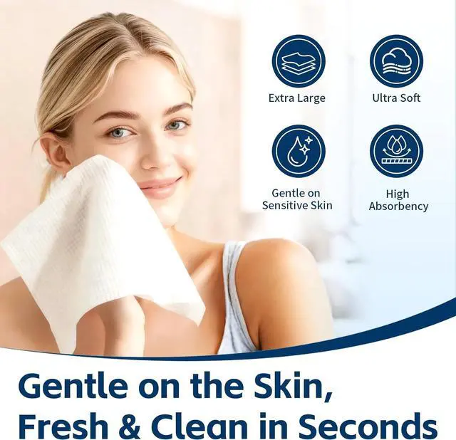 Alt view image 2 of 7 - Chlitina Towels XL, 100% Biobased Face Towel, Disposable Face Towelette, Thick Face Towel for Sensitive Skin, Makeup Remover Dry Wipes, Ultra Soft, Gentle Facial Cleansing Cloths1 Pack, 50 Ct