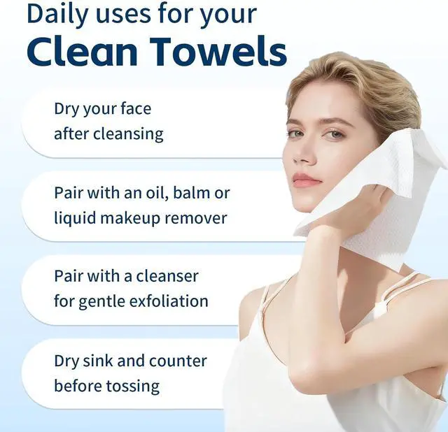 Alt view image 5 of 7 - Chlitina Towels XL, 100% Biobased Face Towel, Disposable Face Towelette, Thick Face Towel for Sensitive Skin, Makeup Remover Dry Wipes, Ultra Soft, Gentle Facial Cleansing Cloths1 Pack, 50 Ct