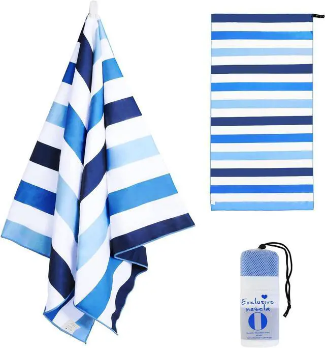 Main image of Exclusivo Mezcla Quick Dry Beach Towel, Large Lightweight Sandfree Pool Towel for Swimming Camping Travel with Bag (Blue, 30x60 Inches)