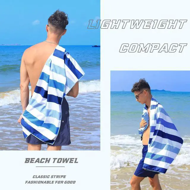 Alt view image 3 of 7 - Exclusivo Mezcla Quick Dry Beach Towel, Large Lightweight Sandfree Pool Towel for Swimming Camping Travel with Bag (Blue, 30x60 Inches)