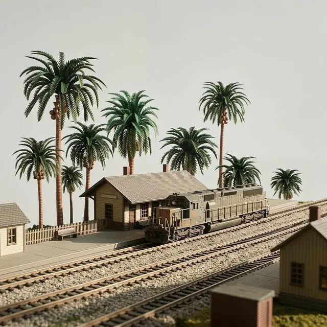 Alt view image 3 of 7 - Miniature Palm Trees, 15PCS Scenery Palm Tree Model for Crafts, Coconut Tropical Landscape Model for Diorama Train Railway Layout Landscape Scenery Cake Decorative -16cm, 13cm, 11cm, 8cm, 7cm