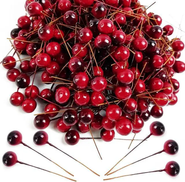Main image of YOOHUA 300PCS 12mm Artificial Holly Berries Christmas Holly Berries Stems for Crafts Faux Holly Berries Artificial Red Holly Berry Stems for Christmas Wreath Christmas Tree Table Kitchen Wall Decor