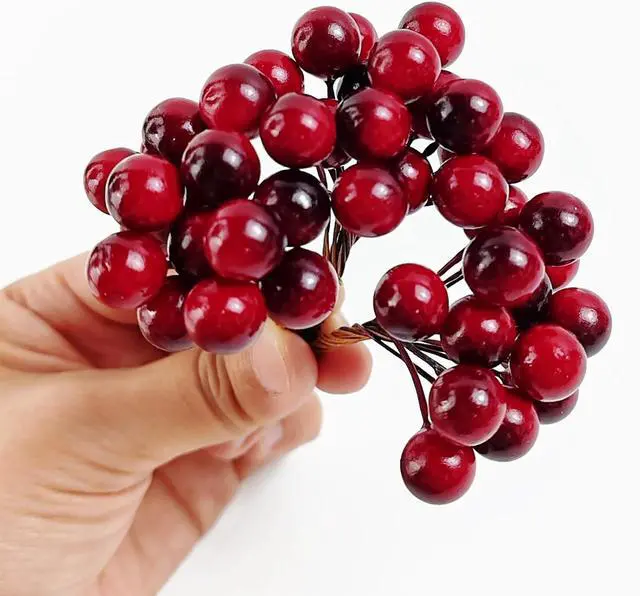 Alt view image 3 of 6 - YOOHUA 300PCS 12mm Artificial Holly Berries Christmas Holly Berries Stems for Crafts Faux Holly Berries Artificial Red Holly Berry Stems for Christmas Wreath Christmas Tree Table Kitchen Wall Decor