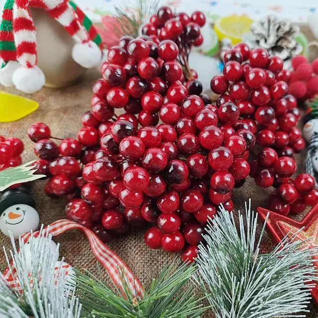 Alt view image 4 of 6 - YOOHUA 300PCS 12mm Artificial Holly Berries Christmas Holly Berries Stems for Crafts Faux Holly Berries Artificial Red Holly Berry Stems for Christmas Wreath Christmas Tree Table Kitchen Wall Decor