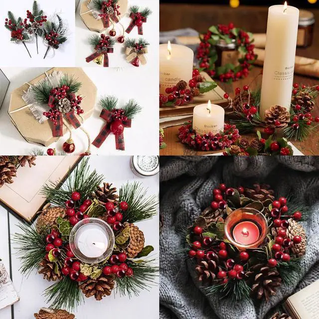 Alt view image 6 of 6 - YOOHUA 300PCS 12mm Artificial Holly Berries Christmas Holly Berries Stems for Crafts Faux Holly Berries Artificial Red Holly Berry Stems for Christmas Wreath Christmas Tree Table Kitchen Wall Decor
