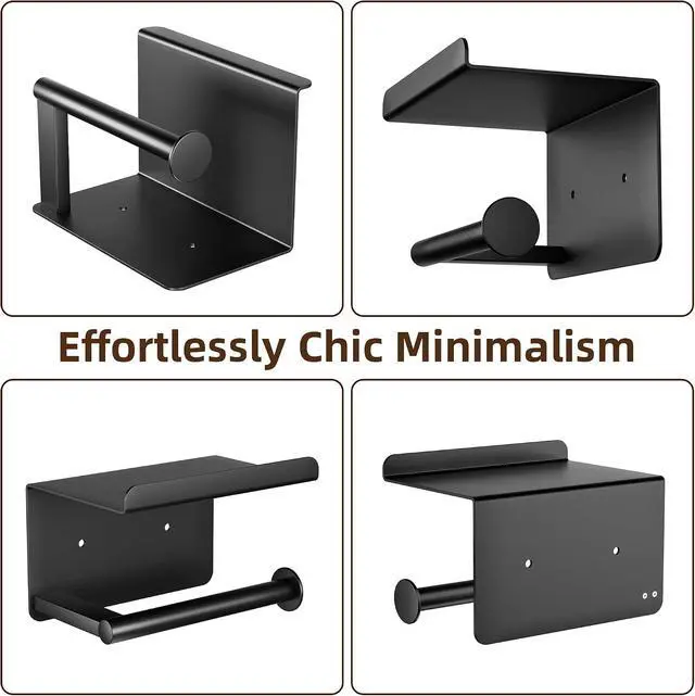 Alt view image 7 of 7 - Adhesive Toilet Paper Holder with Phone Shelf, Wall Mounted Toilet Paper Roll Holder, Rustproof Bathroom Tissue Roll Holder with Shelf, Sticky Toilet Paper Roll Holder- Matte Black