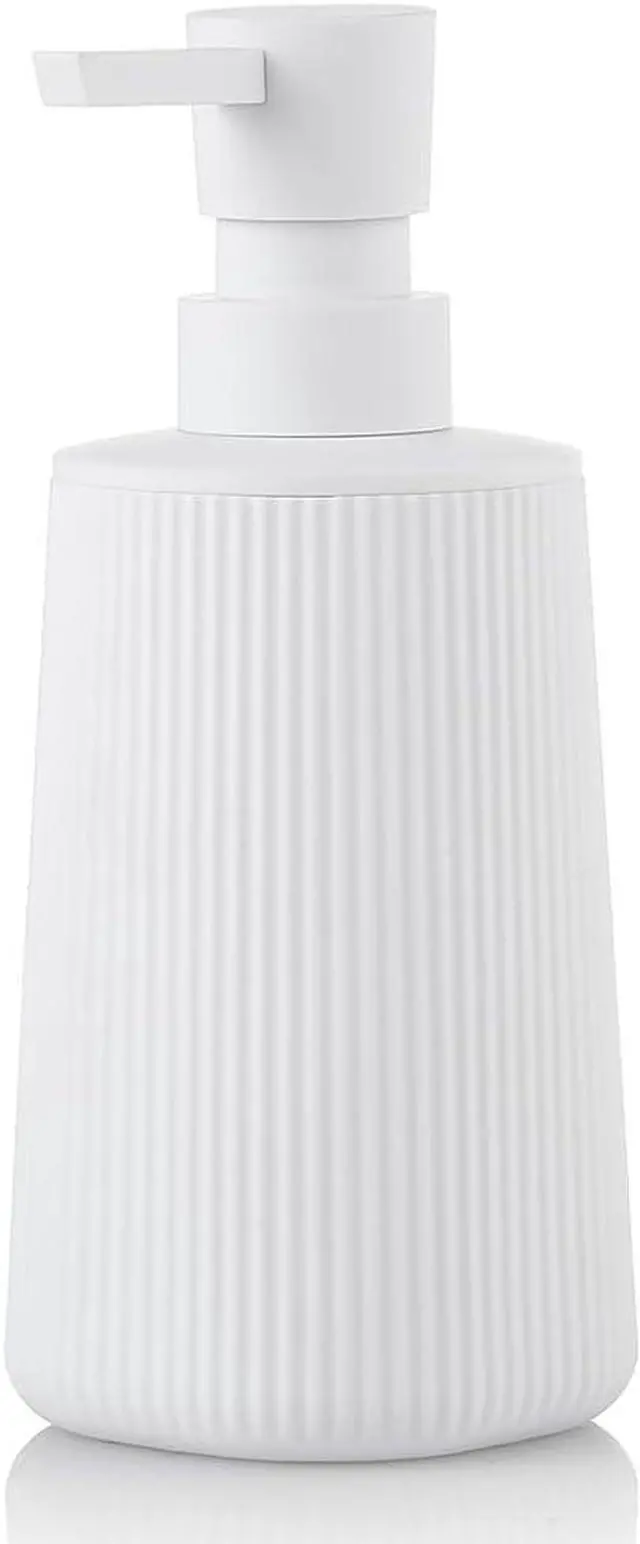 Main image of Small Soap Dispenser for Bathroom and Kitchen, Modern Farmhouse Striped Style Plastic Hand Soap Dish Soap Dispenser with Pump Matte White