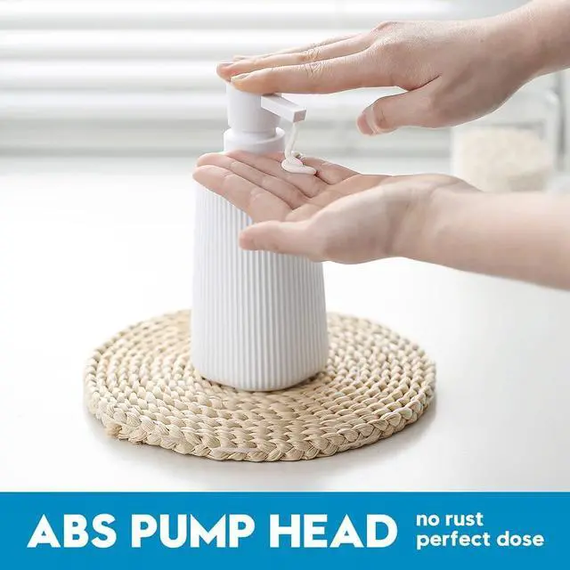 Alt view image 3 of 6 - Small Soap Dispenser for Bathroom and Kitchen, Modern Farmhouse Striped Style Plastic Hand Soap Dish Soap Dispenser with Pump Matte White