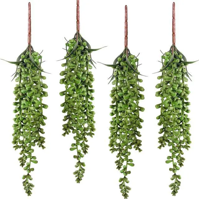 Main image of Meiliy 4pcs Artificial Succulent Plants Hanging Succulent Plants Faux Succulents Unpotted Branch String of Pearls Plant for Home Kitchen Office Wedding Garden Craft Art Indoor Decor