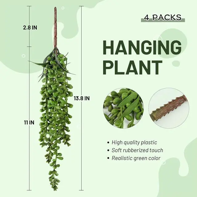 Alt view image 3 of 7 - Meiliy 4pcs Artificial Succulent Plants Hanging Succulent Plants Faux Succulents Unpotted Branch String of Pearls Plant for Home Kitchen Office Wedding Garden Craft Art Indoor Decor