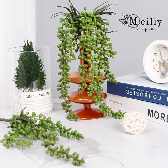 Alt view image 5 of 7 - Meiliy 4pcs Artificial Succulent Plants Hanging Succulent Plants Faux Succulents Unpotted Branch String of Pearls Plant for Home Kitchen Office Wedding Garden Craft Art Indoor Decor