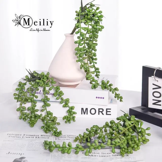 Alt view image 6 of 7 - Meiliy 4pcs Artificial Succulent Plants Hanging Succulent Plants Faux Succulents Unpotted Branch String of Pearls Plant for Home Kitchen Office Wedding Garden Craft Art Indoor Decor