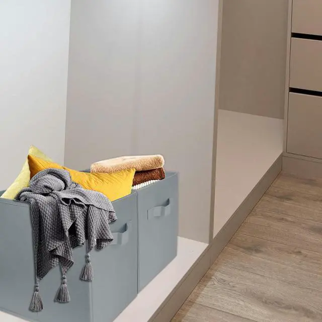 Alt view image 5 of 7 - 2 Pcs Storage Cubes, 10.5 Inch Collapsible Storage Bins, Fabric Foldable Bins for Organization, Durable Storage Bins for Closet, Shelves, Offices (Grey)