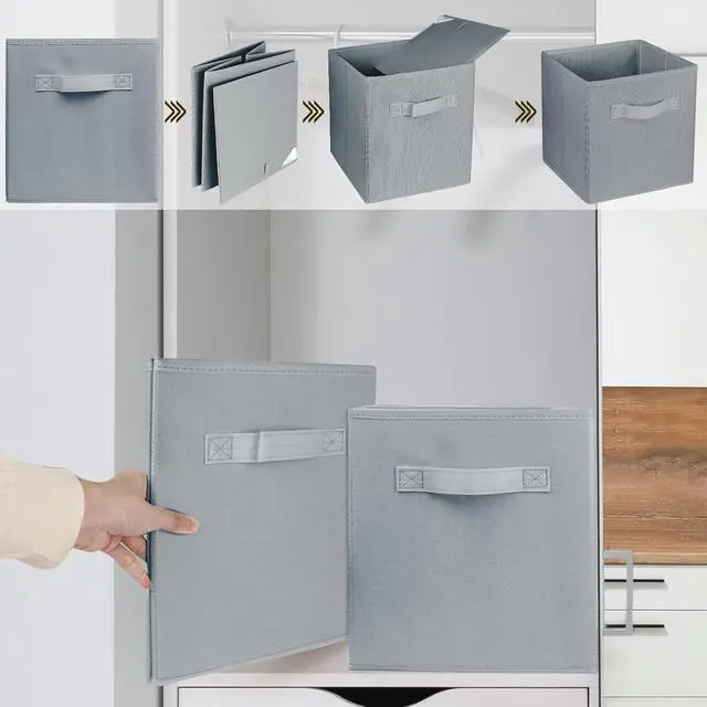 Alt view image 6 of 7 - 2 Pcs Storage Cubes, 10.5 Inch Collapsible Storage Bins, Fabric Foldable Bins for Organization, Durable Storage Bins for Closet, Shelves, Offices (Grey)