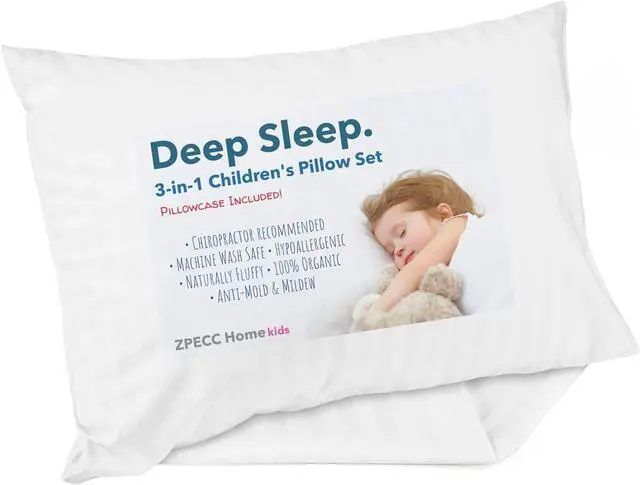 Main image of ZPECC Toddler Pillow with Pillowcase - 13x18 Organic Cotton Hypoallergenic Kids Pillow, Baby Essentials for Travel Crib Daycare Stroller (Intended for Age 2 and up) White Stripe