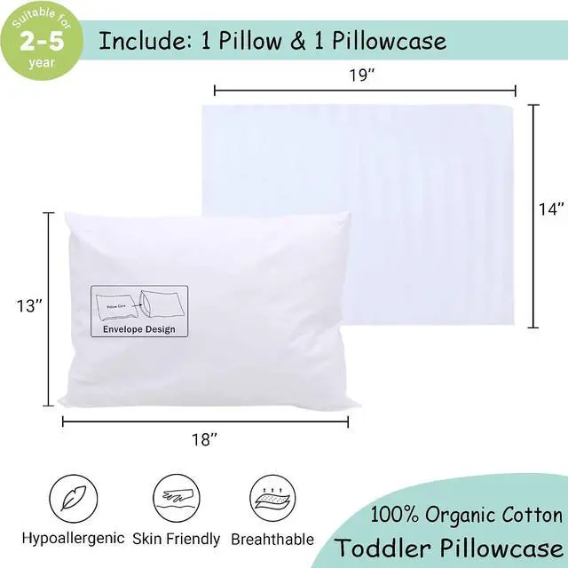 Alt view image 2 of 6 - ZPECC Toddler Pillow with Pillowcase - 13x18 Organic Cotton Hypoallergenic Kids Pillow, Baby Essentials for Travel Crib Daycare Stroller (Intended for Age 2 and up) White Stripe