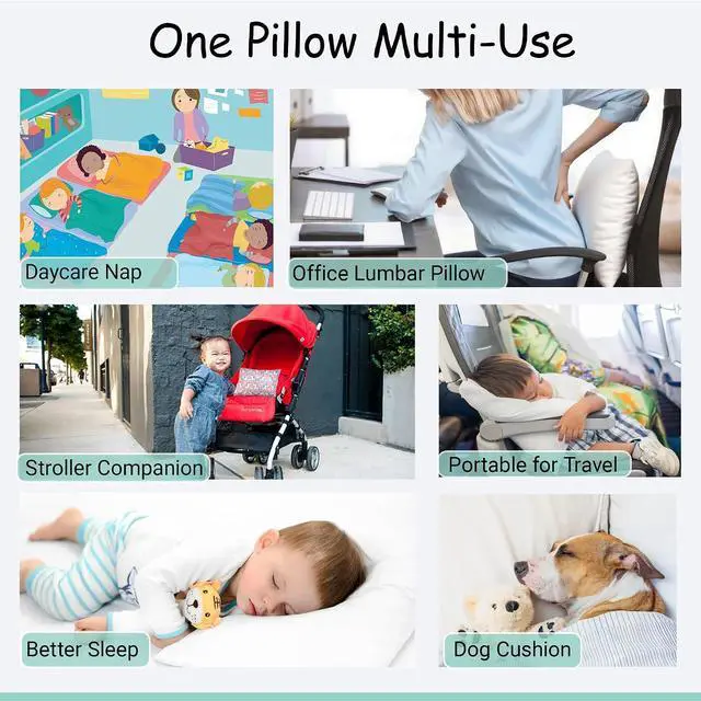 Alt view image 6 of 6 - ZPECC Toddler Pillow with Pillowcase - 13x18 Organic Cotton Hypoallergenic Kids Pillow, Baby Essentials for Travel Crib Daycare Stroller (Intended for Age 2 and up) White Stripe