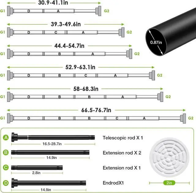 Alt view image 3 of 6 - Tension Curtain Rods for Windows 31-77Inch Black Curtain Rod