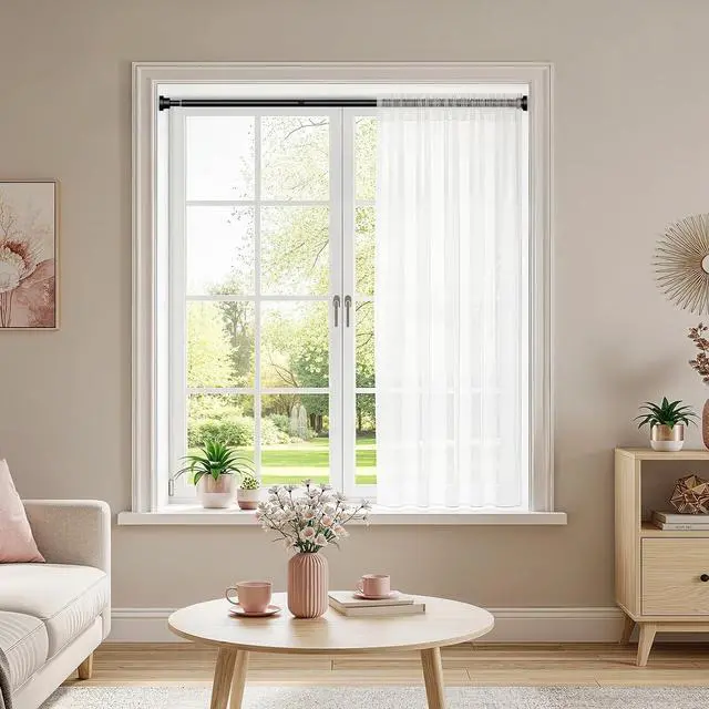 Alt view image 2 of 6 - Tension Curtain Rods for Windows 31-77Inch Black Curtain Rod