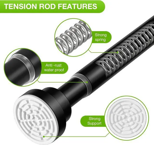 Alt view image 4 of 6 - Tension Curtain Rods for Windows 31-77Inch Black Curtain Rod