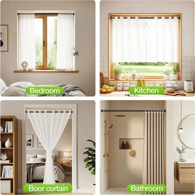 Alt view image 6 of 6 - Tension Curtain Rods for Windows 31-77Inch Black Curtain Rod