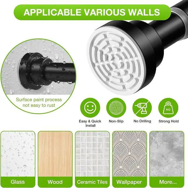 Alt view image 5 of 6 - Tension Curtain Rods for Windows 31-77Inch Black Curtain Rod