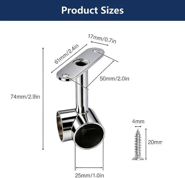 Alt view image 2 of 7 - 2 Pcs 90° Corner Closet Rod Flange, 25mm Wall Mount Wardrobe Pole Bracket for Cabinet, Bedroom, Bathroom Silver