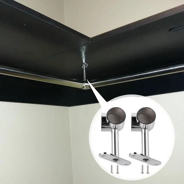 Alt view image 3 of 7 - 2 Pcs 90° Corner Closet Rod Flange, 25mm Wall Mount Wardrobe Pole Bracket for Cabinet, Bedroom, Bathroom Silver