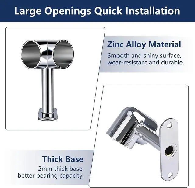 Alt view image 4 of 7 - 2 Pcs 90° Corner Closet Rod Flange, 25mm Wall Mount Wardrobe Pole Bracket for Cabinet, Bedroom, Bathroom Silver