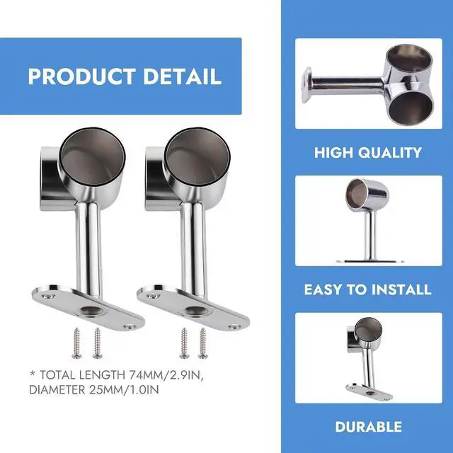 Alt view image 6 of 7 - 2 Pcs 90° Corner Closet Rod Flange, 25mm Wall Mount Wardrobe Pole Bracket for Cabinet, Bedroom, Bathroom Silver