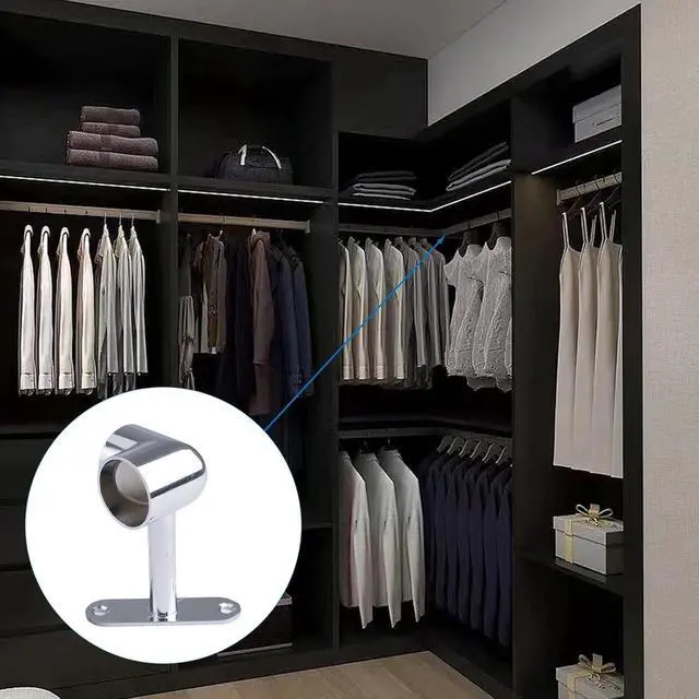 Alt view image 7 of 7 - 2 Pcs 90° Corner Closet Rod Flange, 25mm Wall Mount Wardrobe Pole Bracket for Cabinet, Bedroom, Bathroom Silver