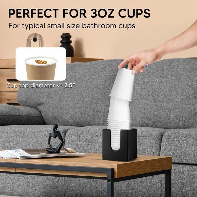 Alt view image 2 of 7 - Bathroom Cup Dispenser 3-4oz Disposable Paper Cup Dispenser Storage Holder for Bathroom Cotton Pad Container, Vanity Countertops Guest Bathroom Essentials- Black