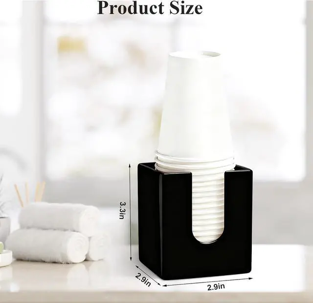 Alt view image 3 of 7 - Bathroom Cup Dispenser 3-4oz Disposable Paper Cup Dispenser Storage Holder for Bathroom Cotton Pad Container, Vanity Countertops Guest Bathroom Essentials- Black