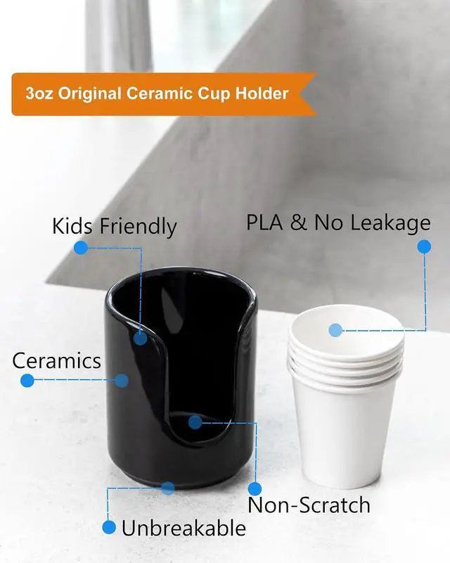 Alt view image 3 of 7 - 3 oz Original Ceramic Bathroom Cup Dispenser, (1 Pack, Black)