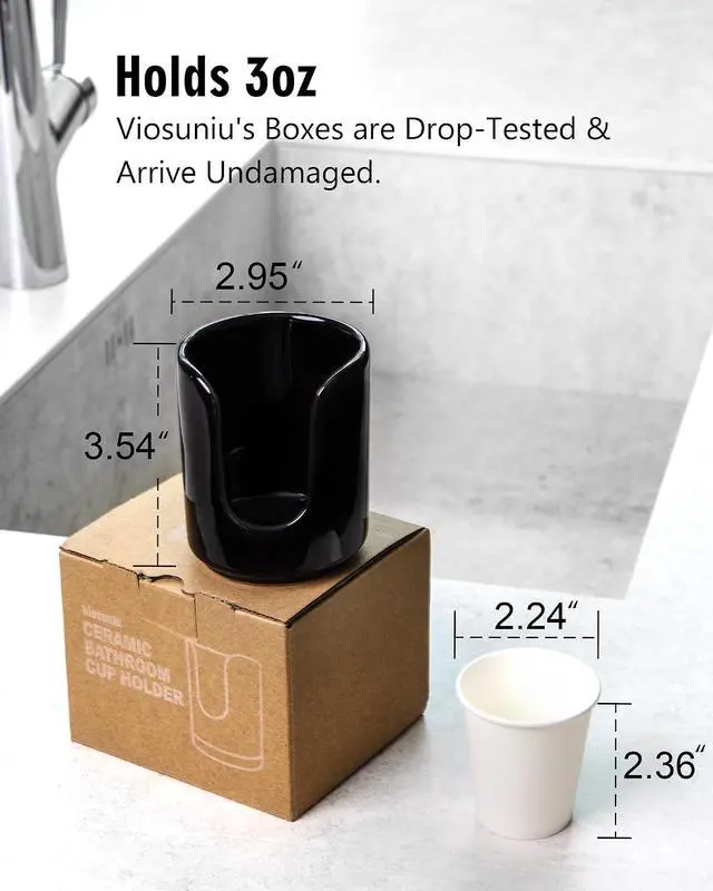 Alt view image 5 of 7 - 3 oz Original Ceramic Bathroom Cup Dispenser, (1 Pack, Black)