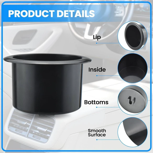 Alt view image 3 of 7 - SDTC Tech 2 PCS Black Plastic Cup Holder Inserts for Sofa Recliner Table Boat Car Drop-in Replacement (Fit for Approx. 3.52 Diameter Insert Hole)