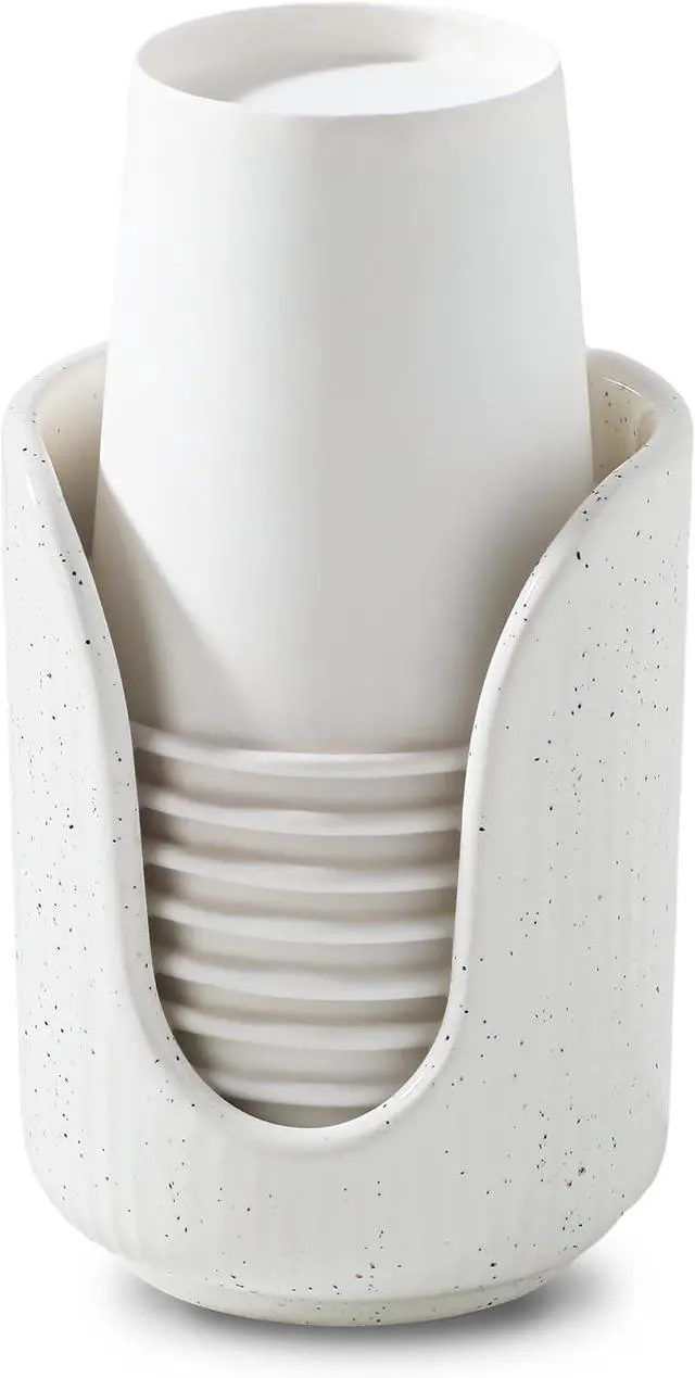 Main image of ABRUTY Bathroom Cup Dispenser, 3oz-4oz Ceramic Paper Cup Holder, Small Countertop Mouthwash Dixie Cups Accessories, for Vanity Countertops, Bathroom, Kitchen, and Dining Room, Sand