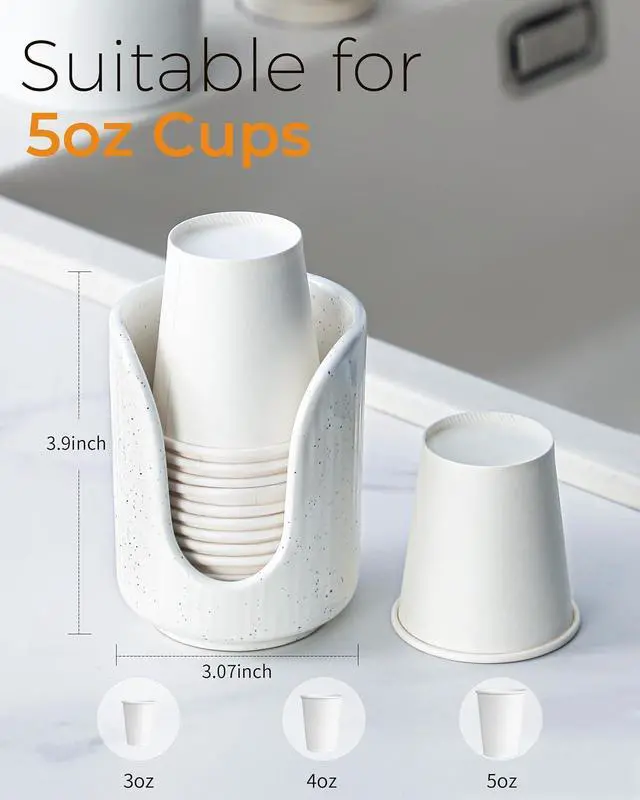 Alt view image 2 of 7 - ABRUTY Bathroom Cup Dispenser, 3oz-4oz Ceramic Paper Cup Holder, Small Countertop Mouthwash Dixie Cups Accessories, for Vanity Countertops, Bathroom, Kitchen, and Dining Room, Sand