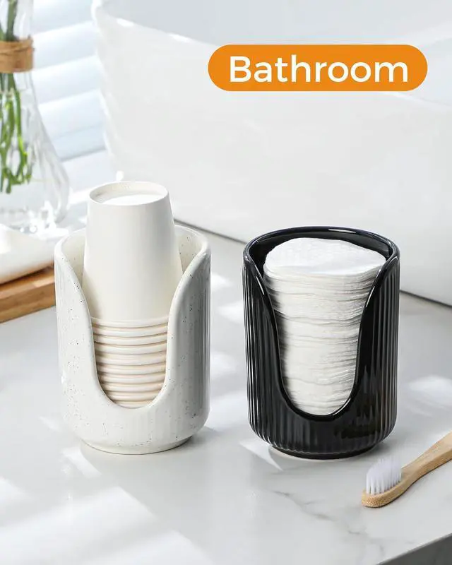 Alt view image 6 of 7 - ABRUTY Bathroom Cup Dispenser, 3oz-4oz Ceramic Paper Cup Holder, Small Countertop Mouthwash Dixie Cups Accessories, for Vanity Countertops, Bathroom, Kitchen, and Dining Room, Sand