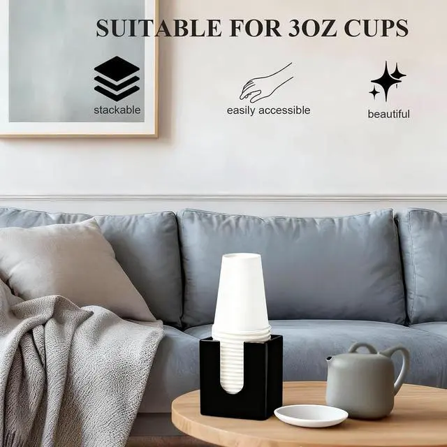 Alt view image 5 of 7 - Bathroom Cup Dispenser 3-4oz Disposable Paper Cup Dispenser Storage Holder for Bathroom Cotton Pad Container, Vanity Countertops Guest Bathroom Essentials- Black