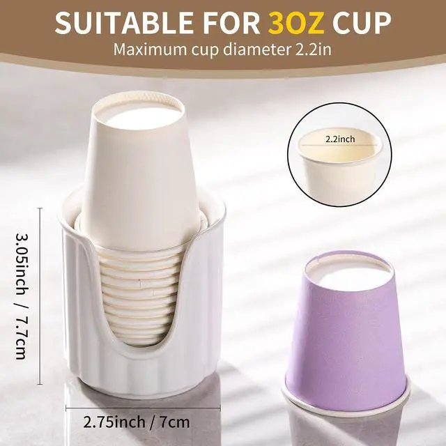 Alt view image 2 of 6 - TANEW Ceramic Bathroom Cup Dispenser with Stylish Vertical Stripes - Dixie Cup Dispenser & Mouthwash Cup Holder Holds 3oz Paper Cups for Rinsing Cups on Bathroom Vanity Countertops Matt White